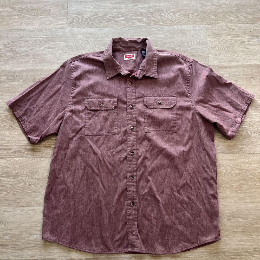 Wrangler Sable Heather Button Up Short Sleeve Shirt Relaxed Fit Men's-Size XL